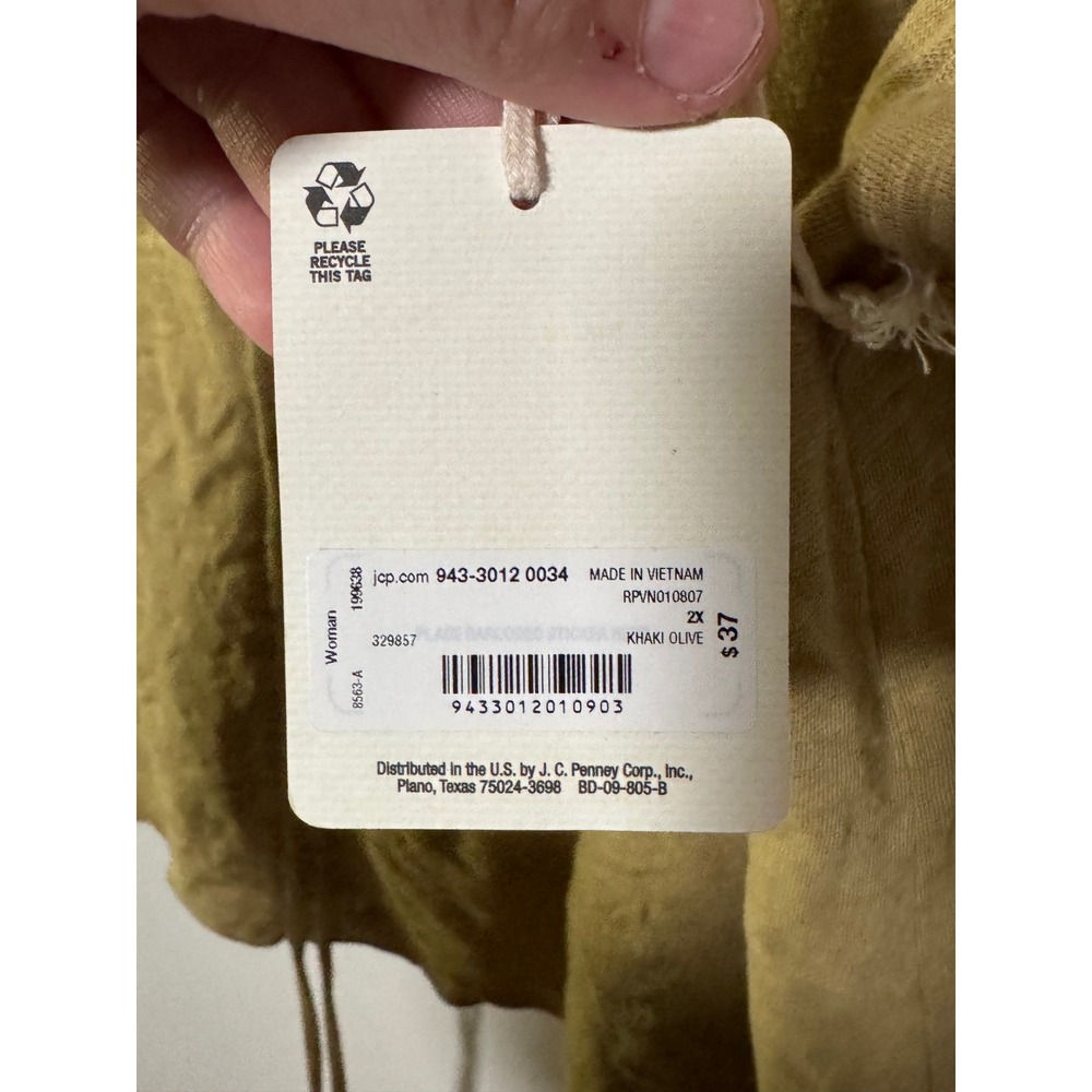 ANA NWT Khaki Olive Rouched Front V-Neck T-Shirt 2X - Picture 4 of 5